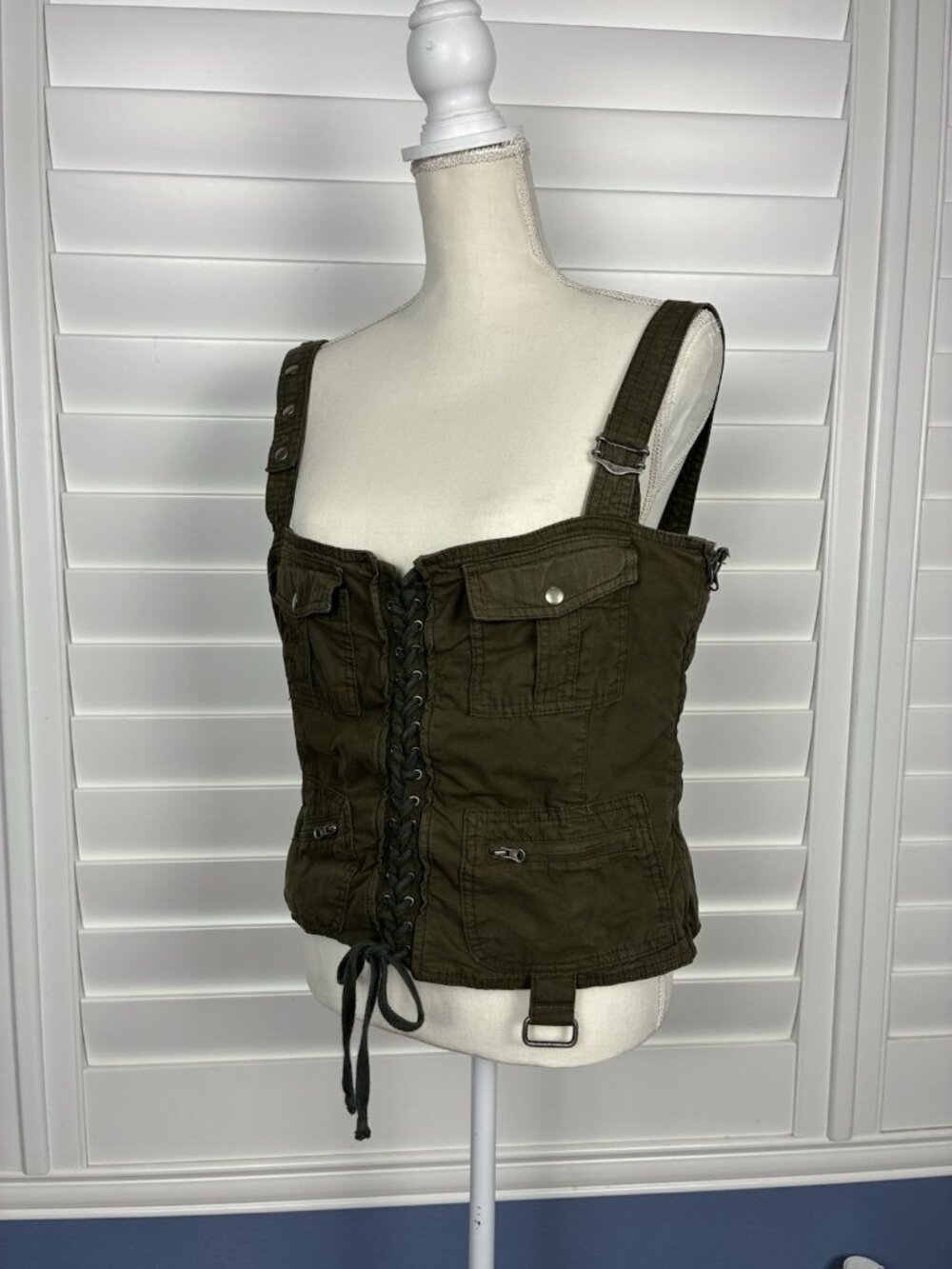 Jaded London Women’s US 12 Olive Lace Up Cargo Corset Top
